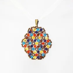 Pendant 45cm - Xochitl Oval-Yellow Organza - Pendant 45cm - Laiton bronze
